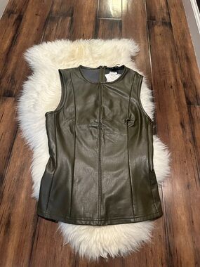 Olive Faux Leather Sleeveless Top